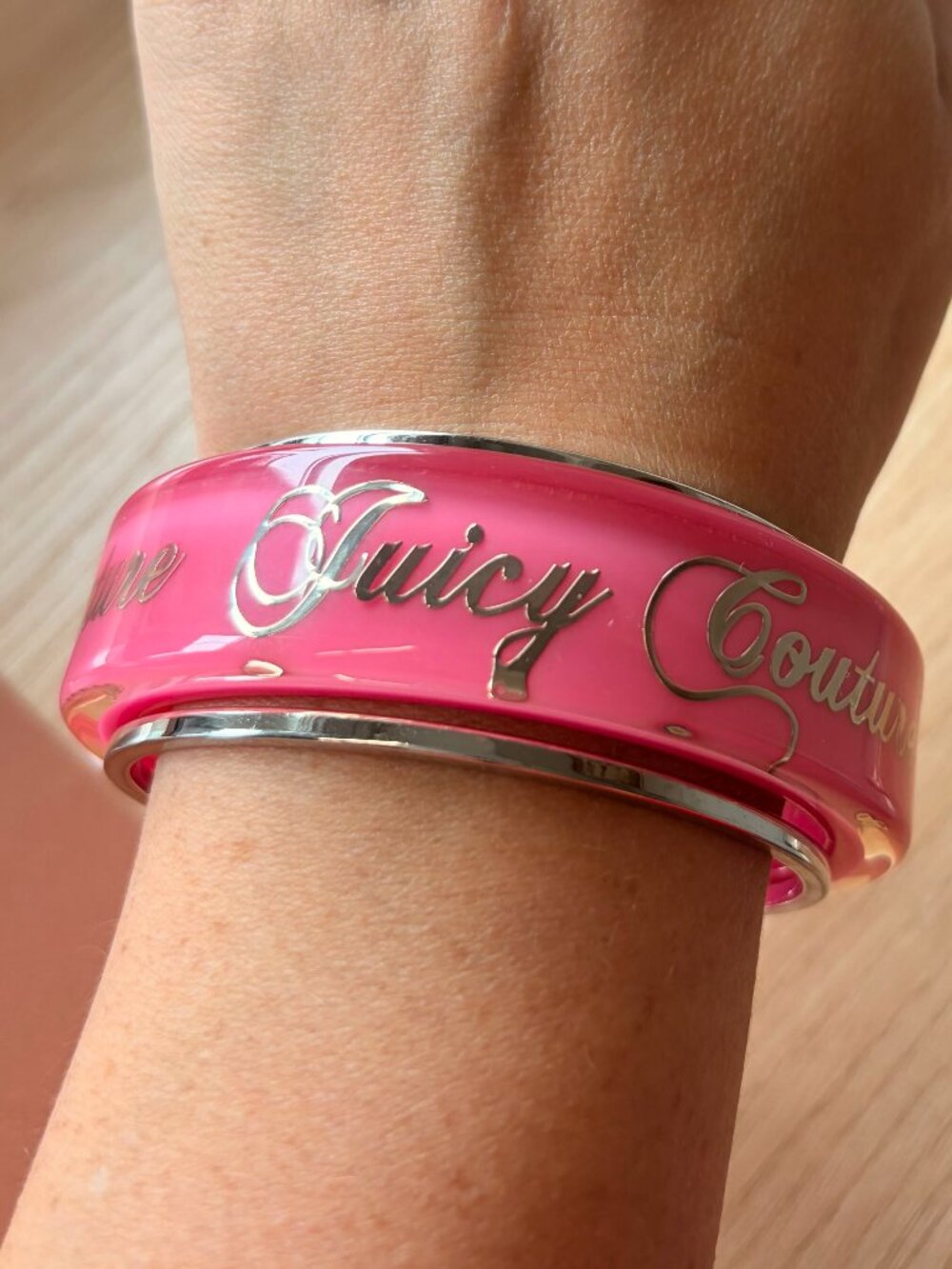Vintage Juicy Couture Pam & Gela Bulky Bangle Bracelet Set – Pink & Silver Y2K